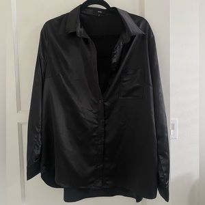 Aeom Women's Satin Silk Boyfriend Button Down Shirt